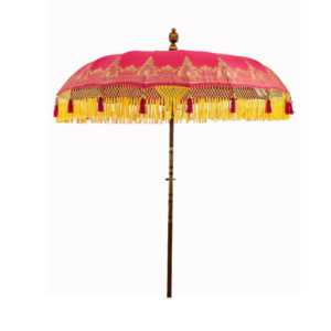 Bali parasoll | Pink & Yellow fra Bali Parasol, produktbilde av parasoll i rosa og gul med detaljer i gull