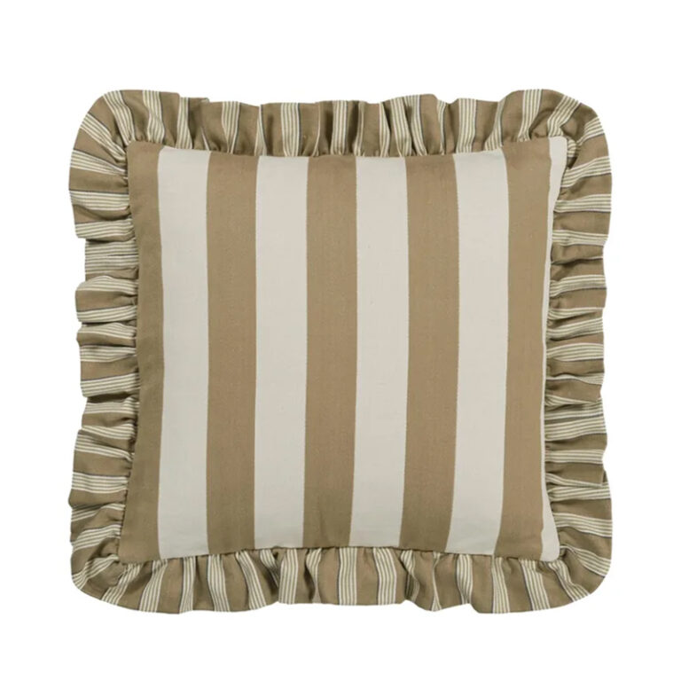 CCDG1608-Stripe Natural bomullspute fra Designers Guild-grønne og brune striper-et hjem